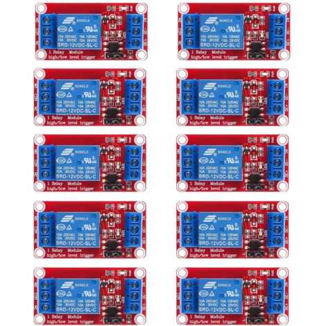 Scheda modulo relè a 1 canale da 10 pezzi con trigger di livello alto o basso e supporto per isolamento optoaccoppiatore, DV 12V