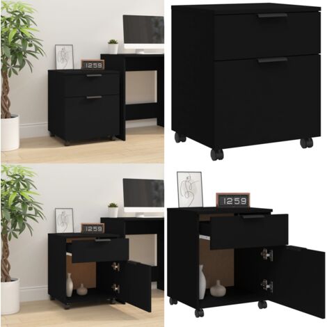 Schedario con Ruote Nero 45x38x54 cm in Legno Multistrato - Armadio con ruote - Scaffale con ruote