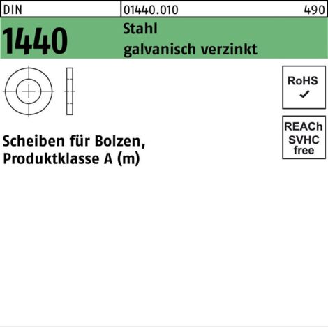Scheibe DIN 1440 f.Bolzen 8 x 16 x 2Stahl galvanisch verzinkt 100 Stück