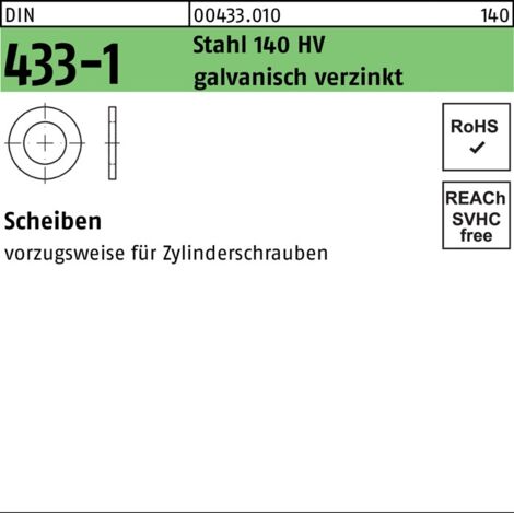Scheibe DIN 433-1 3,7x 7x0,5 Stahl 140 HV galv.verz. 500 Stück