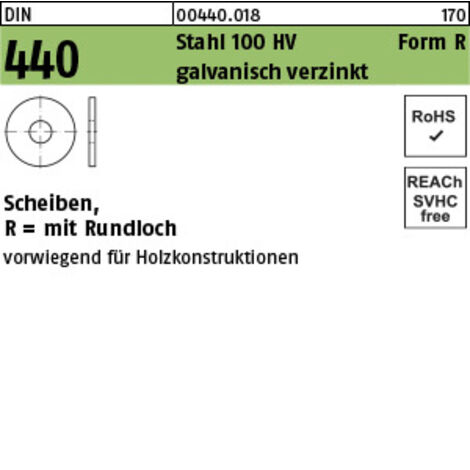 Scheibe DIN 440 R 5,5x 18x2 Stahl 100 HV galv.verz. 100St.