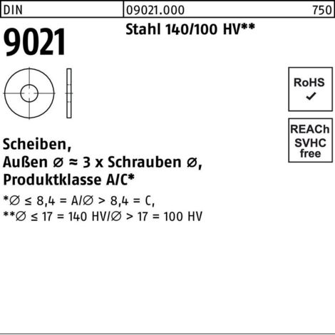 Scheibe DIN 9021/ISO 7093 6,4x18x1,6mm Stahl blank 2500 Stk