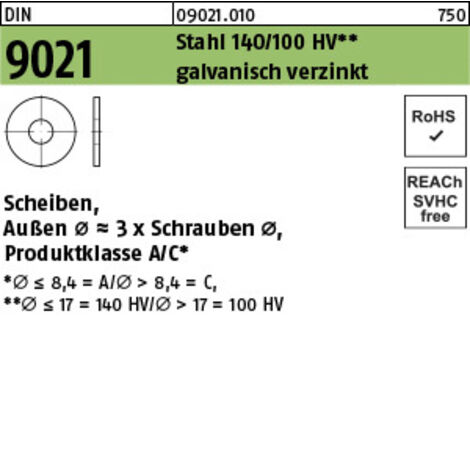 Scheibe DIN 9021/ISO 7093 6,4x18x1,6mm Stahl galvanisch verzinkt 2500 Stk