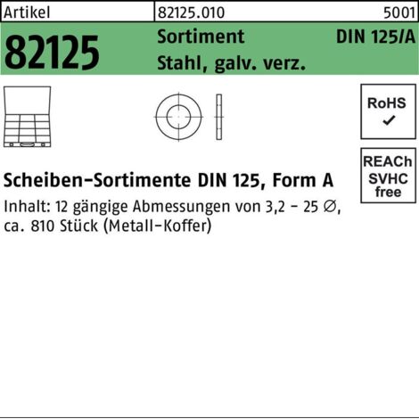 Scheibensortiment DIN 125 810tlg. Stahl galvanisch verzinkt