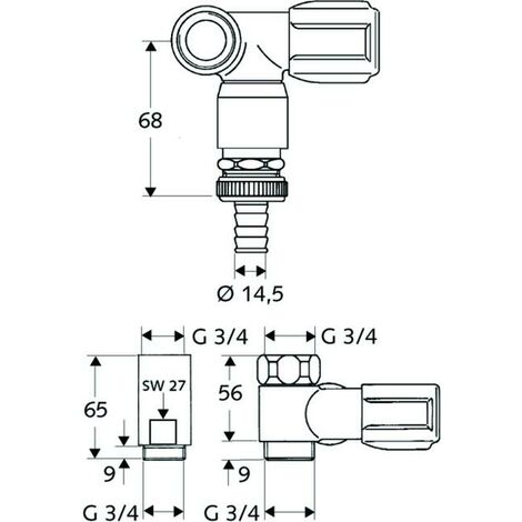 Schell NA-Ventil COMFORT 3/4 03326 mit Rückflussverhinderer und Rohrbelüfter für Wandbatt. A. recht