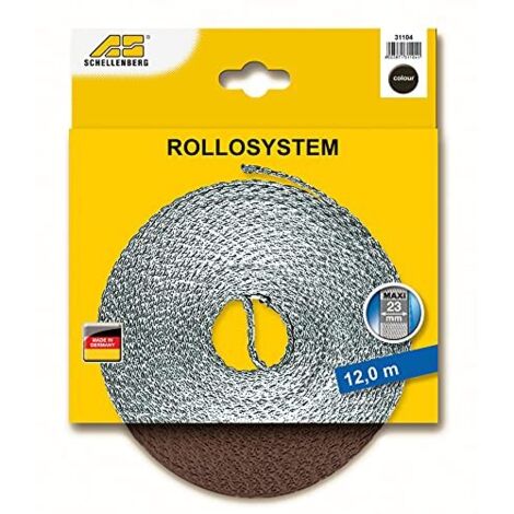Schellenberg 31104 Cintino per tapparelle avvolgibili 23 mm x 12 m - sistema Maxi, cinghia tapparella marrone