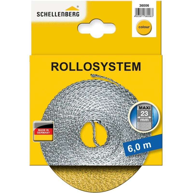 Image of Schellenberg - 36006 Cintino per tapparelle avvolgibili 23 mm x 6 m - sistema Maxi, cinghia tapparella giallo
