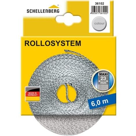 Schellenberg 36102 Cintino per tapparelle avvolgibili 23 mm x 6 m - sistema Maxi, cinghia tapparella grigio