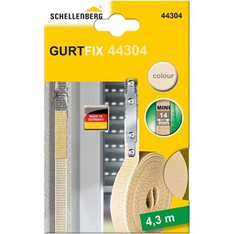 Schellenberg 44304 Kit di riparazione cintino per tapparelle, Larghezza del nastro sistema, lunghezza 4,3 m, beige, MINI 14 mm