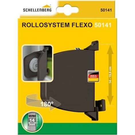 Schellenberg 50141 Avvolgitore FLEXO Mini marrone, pieghevole aperto, per tapparelle avvolgibili, 14 cm, girevole a 180 gradi, Spaziatura dei fori 14-15,5 cm