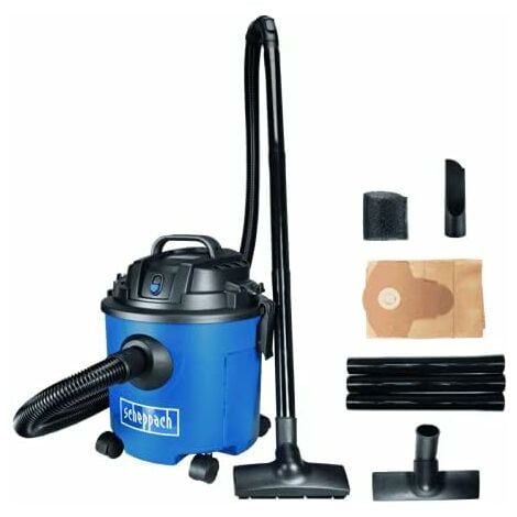 Scheppach Aspirateur eau et poussière NTS16 - 1200 W - Cuve 16 L - Puissance d'aspiration 17000 Pa - Fonction soufflerie - Sac collecteur, filtre en mousse et suceurs