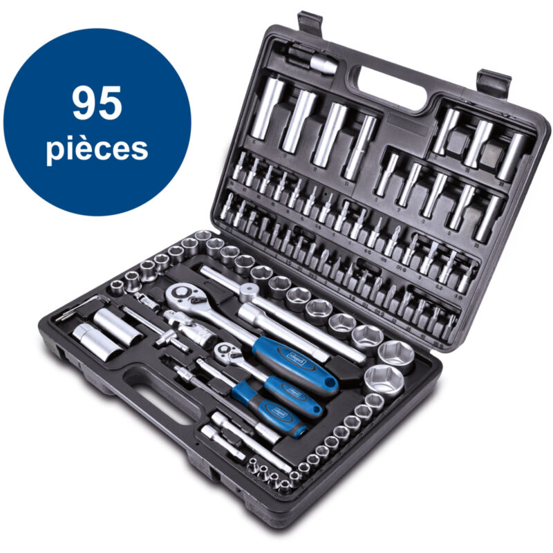 Scheppach Coffret à outils TB94 - Mallette à outils - Coffret multi outils - Coffret à outils résistant et compact - 94 pièces - En Acier Chrome