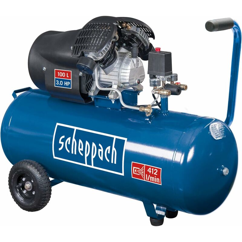 Scheppach - Compresseur à air HC120DC - Compresseur bicylindre - 2200W - Cuve 50L - Pression 10bar - Débit d'aspiration 412L/min - Réducteur de