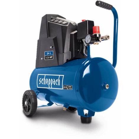 Scheppach Compresseur à air HC30ox – 1100 W – Admission d'air 200 l/min – Cuve de 24 l – 8 bar – Sans huile & longue durée de vie – Raccord rapide, dispositif de déplacement & détendeur inclus