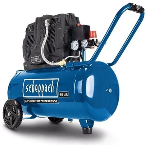 Scheppach Compresseur Bicylindre Super Silencieux HC51Si - 60 dB(A) - Cuve de 50L - 8bar - Sans huile et faible entretien - Admission d'air 300 l/min - 1500W - 2 Manomètres & Raccords Rapides