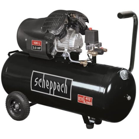 SCHEPPACH - Compresseur horizontal bi-cylindre lubrifie 100L 10 bar 3CV, 2 manometres et 2 raccords rapides - HC110DC Black Edit
