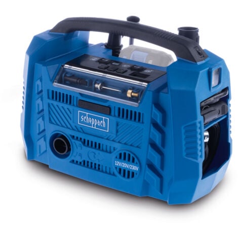 Scheppach Compresseur hybride Airforce 6 – 10,3 bar – IXES 20 V – Fonction hybride avec 3 modes d'entraînement 230 V / 20 V / 12 V – Lampe de travail LED – Accessoires inclus
