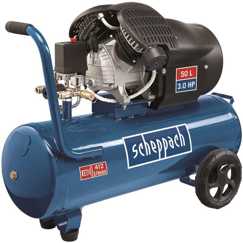 Scheppach - Compressore aria 50 lt lubrificato portatile bicilindrico a v hc53dc