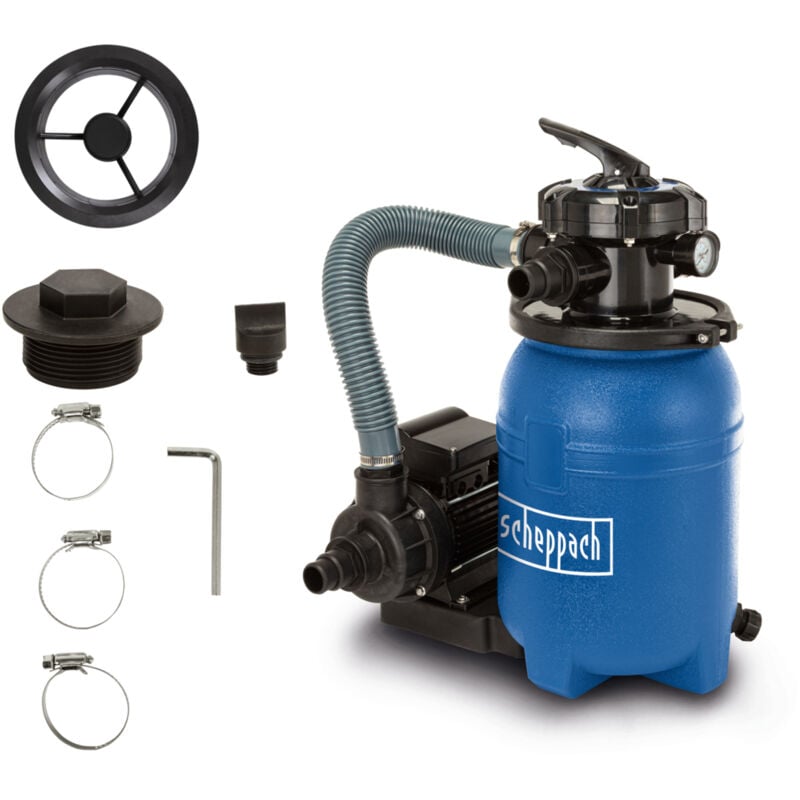 Scheppach - PSFA15 Système de filtration pour piscine PSFA15 – Pompe et cuve de filtre à sable – Puissance de la pompe 250 w – Pression max 2,4 bar –