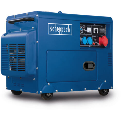 Scheppach Générateur électrique diesel SG5200D avec démarrage électrique - 7,7 CV - 5000 W - 2 x 230 V, 1 x prise 400 V - Réservoir 16 L - Système AVR - Avec dispositif de conduite