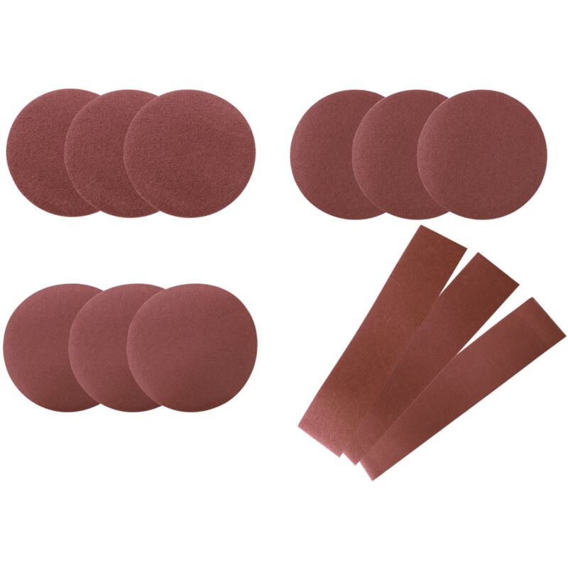 Set di carteggiatura 12 pezzi composti da 9 carteggiature cilindriche ciascuno 3x K60, K100, K180& 3 cinghie abrasive ciascuna: 1x K80, K120, K180 - adatto per levigatrice a nastro e disco Bts900
