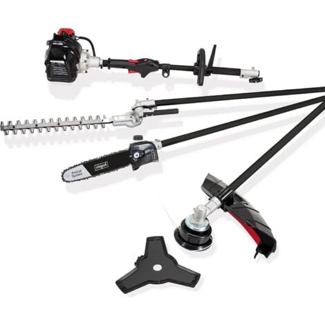 Scheppach Outil Multi-Fonctions 4en1 thermique MFH3300-4P - Coupe-bordure - Débroussailleuse - Elagueuse - Taille-haie - Puissance 1,22 CV - moteur 2 temps - Avec bandoulière et protège-hanches