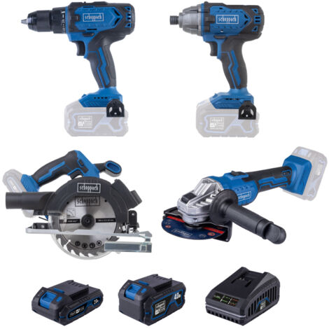 Scheppach Pack 4 outils sans fil 20V IXES - 1 batterie 2Ah + 1 batterie 4Ah + chargeur inclus