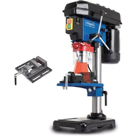 Scheppach Perceuse à colonne DP16VLS - Perceuse d’établi avec étau - 500 W - 5 vitesses pour le bois, le métal et tous plastiques - Variable 600-2600 min-1 - Distance max 170 mm - Laser intégré