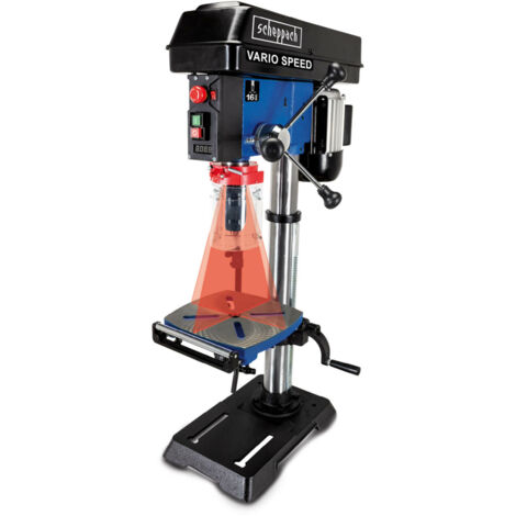 Scheppach Perceuse à colonne professionnelle DP18Vario - 550 W - Construction en fonte - Réglage de la vitesse en continu - Mandrin 16mm, laser, LED, extension de table inclus