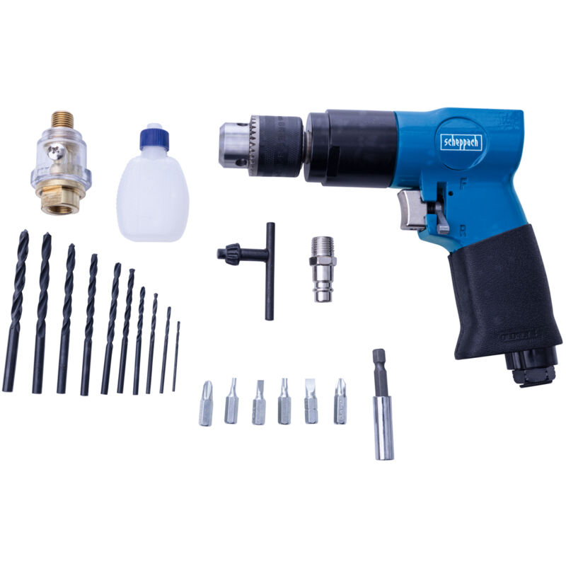 Scheppach - Kit Perceuse pneumatique avec 10 forets en acier et 6 embouts de vissage