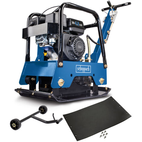Scheppach Plaque vibrante thermique HP2500S – Compacteur 6,5 CV – Pression de compactage 30 kN – Profondeur 40 cm – Vitesse 25 m/min – Tapis caoutchouc et dispositif de déplacement