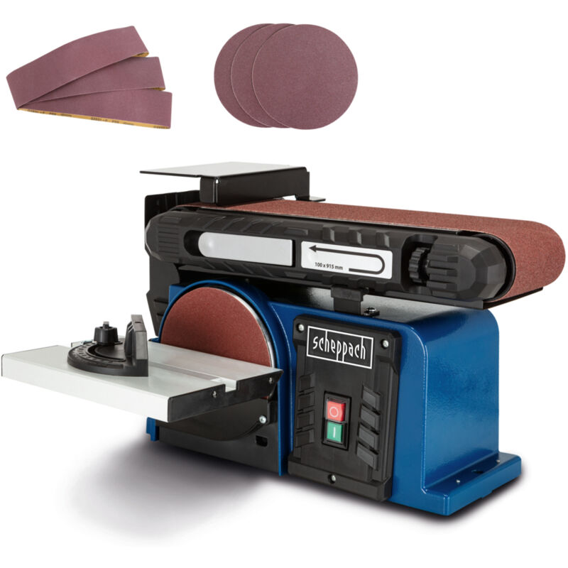 Ponceuse à bande et à disque BTS900 - meuleuse - 370W - 2850 min-1 - plateau de ponçage Ø150mm - 3 bandes et 3 disques inclus - Scheppach