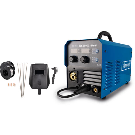 Scheppach Poste à souder à fil fourré WSE5000-Multi - WIG/TIG - MIG/MAG - MMA - 120A - AMPS - 230V- Masque, Eletrodes et Buses incluses