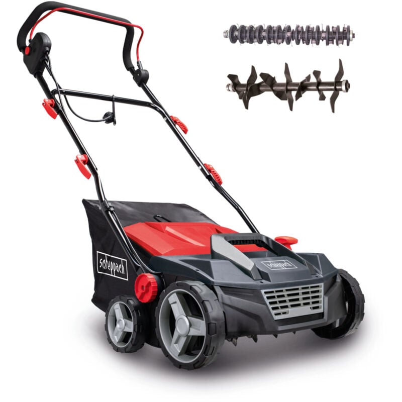 Scheppach - Scarificateur et aérateur électrique SC38 – 1600 w – Largeur de travail 38 cm – Bac de ramassage 45 l – Fonction scarificateur et
