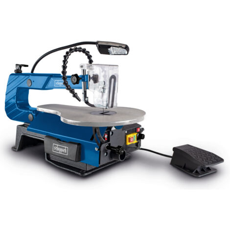 Scheppach Scie à Chantourner DECO-XLS - Puissance 120W - Hauteur de coupe 50-406mm - Aspiration Ø35mm - 500-1700 tr/min - Buse de soufflage - Vitesse variable avec pédale - LED flexible