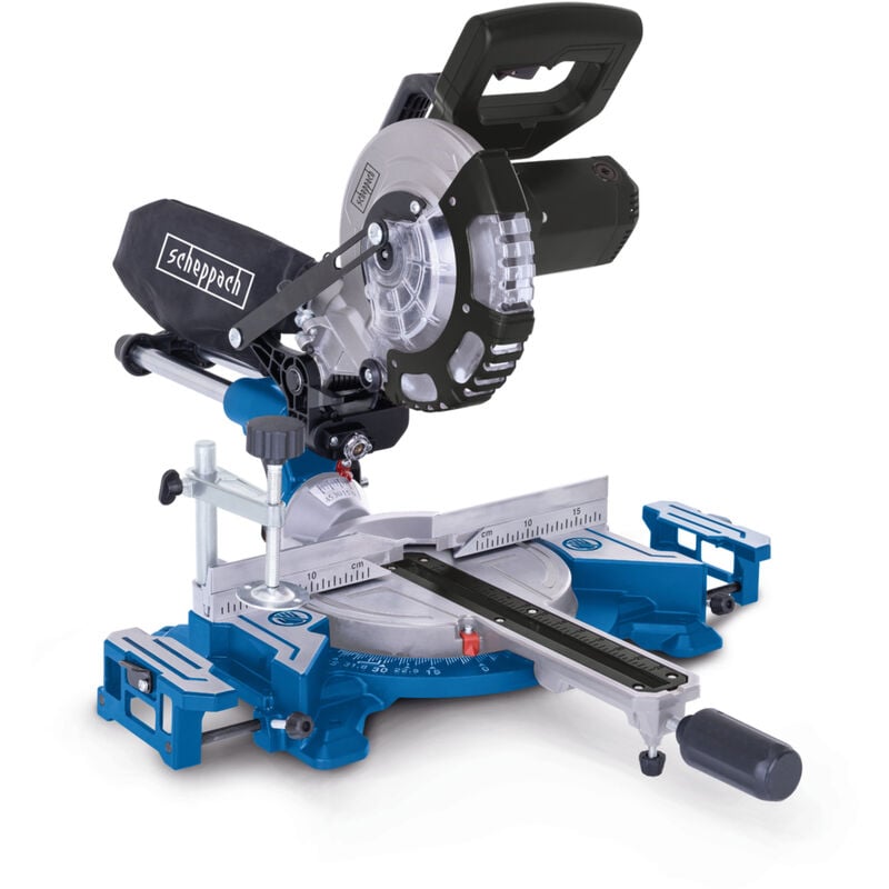 Scheppach Scie à onglet HM185 – 1400 W – Lame 185 mm – Largeur de coupe 240 mm – Lame inclinable à -45° – Laser de précision