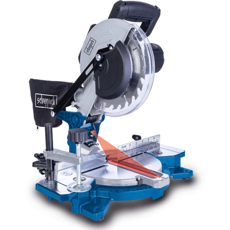 Scie à onglet pendulaire 216MM HM81 - 1700W / 230V - Led - Sac récupérateur - Support de maintien et 2 extensions de table - Scheppach