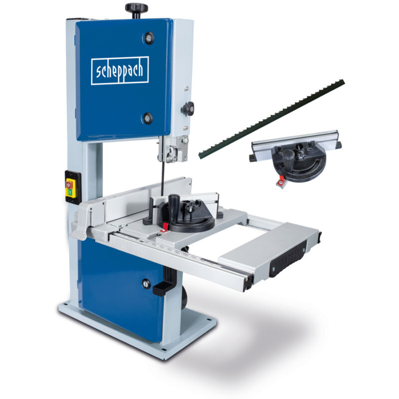 Scheppach - Scie à ruban HBS261 - Hauteur de passage 120mm - 2 vitesses de coupe 660/960 m/min - Réglage de la table 0-45° - Gabarit de coupe