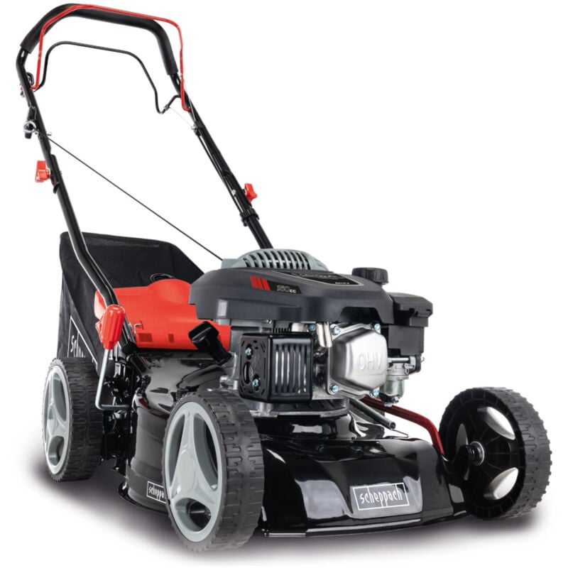Scheppach Tondeuse à gazon thermique MS150-42 - Tondeuse autotractée 2,6 kW/3,7 CV - Largeur de coupe 42 cm - Raccord de nettoyage - Panier de 45 l