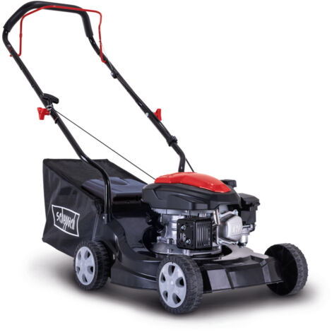 Scheppach – Tondeuse thermique 131 cm³ – 3,3 CV – largeur de coupe 40 cm – bac de ramassage 35 L – 3 hauteurs de coupe réglables 30/66 mm