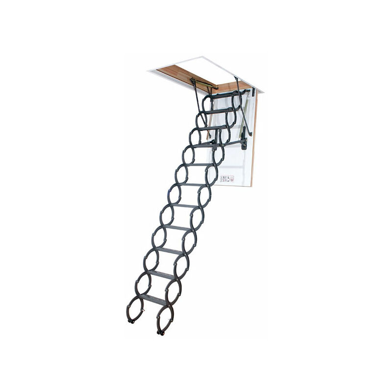 Scherentreppe - lichte Raumhöhe von 3.10m bis 3.30m, Deckenöffnung 51 x 80cm, Holzkasten mit Metall-Blendleisten und Montagewinkeln - LST5180/330