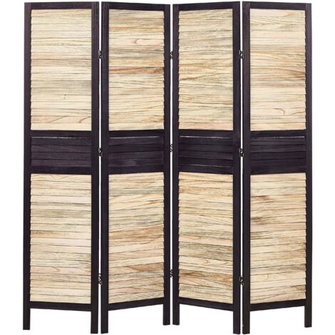 Schermo divisorio decorativo tradizionale 4 pannelli pieghevoli in legno Paulownia compensato Soggiorno Camera da letto Legno chiaro e marrone Brennerbad