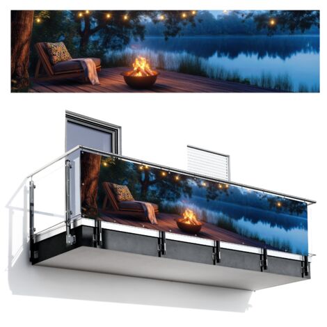 SCHERMO PER LA PRIVACY DEL BALCONE Falò - Lago - Luce della sera 300x80 cm