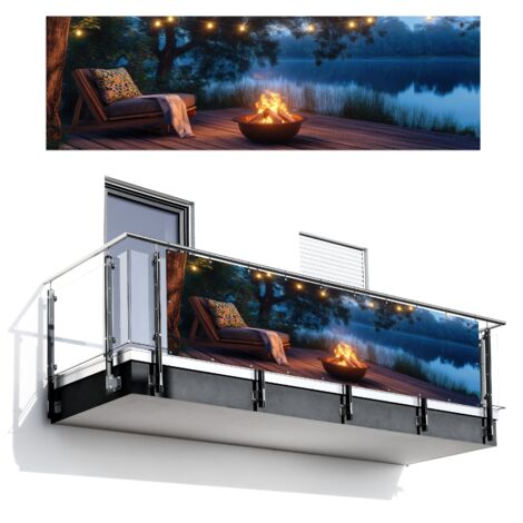 SCHERMO PER LA PRIVACY DEL BALCONE Falò - Lago - Luce della sera 300x90 cm