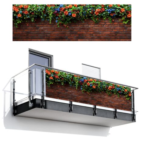 SCHERMO PER LA PRIVACY DEL BALCONE Fiori - Muro - Verde - Arancione 300x90 cm