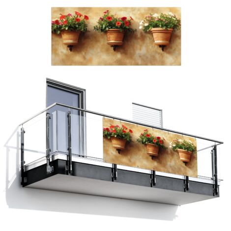 SCHERMO PER LA PRIVACY DEL BALCONE Vasi di fiori - Parete - Vintage 200x90 cm