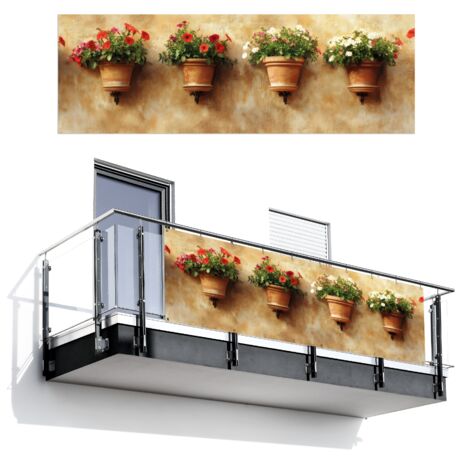 SCHERMO PER LA PRIVACY DEL BALCONE Vasi di fiori - Parete - Vintage 300x100 cm
