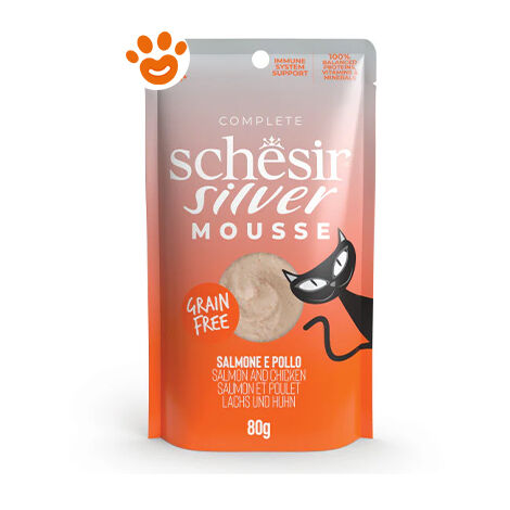 Schesir Cat Senior Silver Mousse di Salmone con Pollo  - Schesir Cat Senior Silver Mousse di Salmone con Pollo - Bustina Da 80 Gr