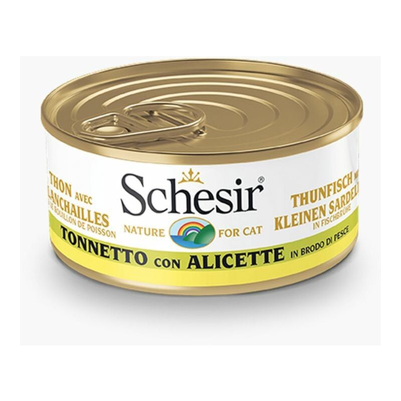 Gatto Brodo Lattina 70gr Tonnetto con Alicette in brodo di Pesce - Schesir