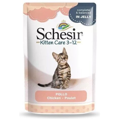 Schesir  Cuidado de gatitos  Comida húmeda para gatitos - Bolsa de 85 g - Pollo en gelatina 85 g